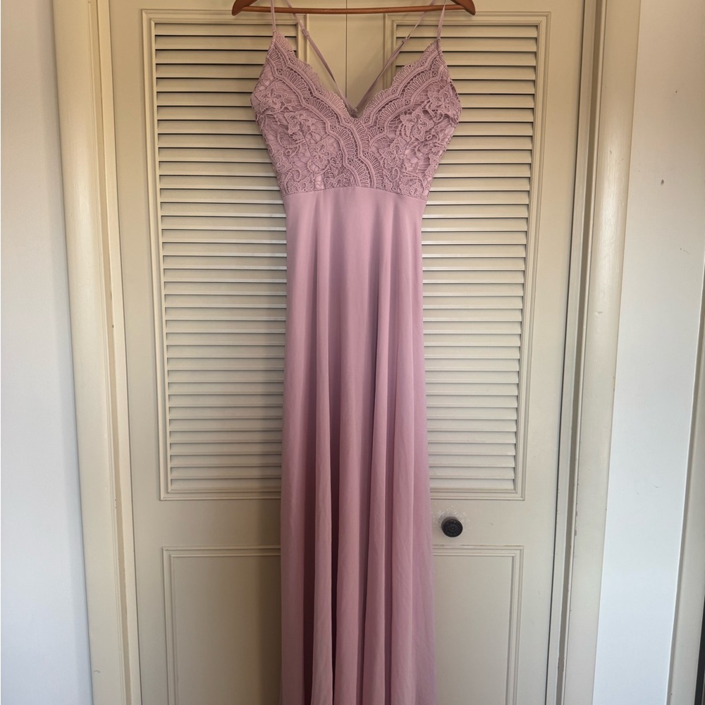 Lulu's Blush Pink / Lavender Lace Flowy Maxi Dress with Cross Back